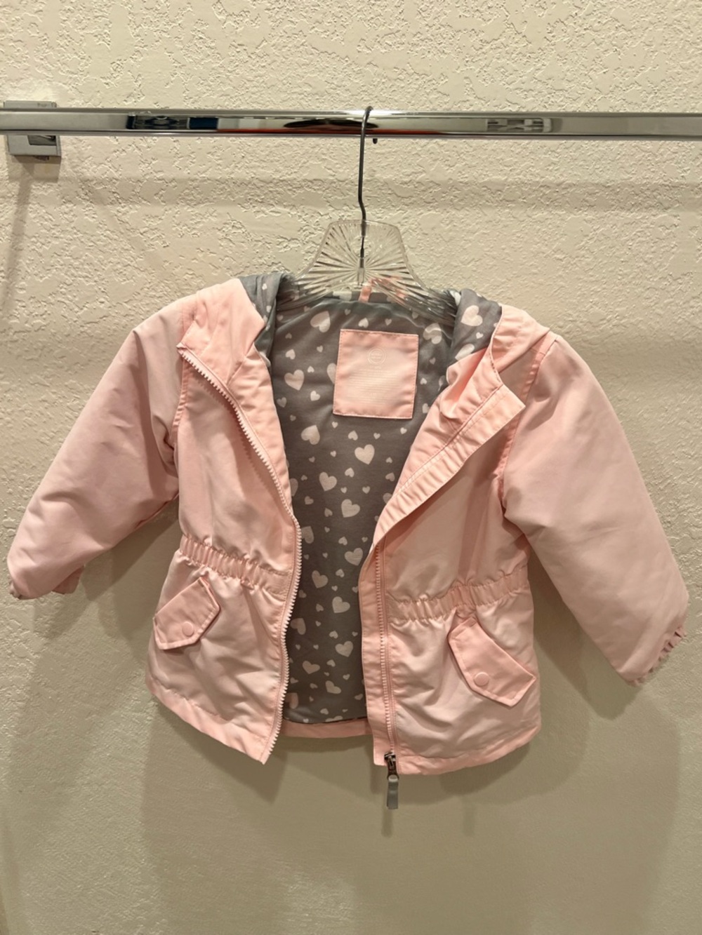 wonder nation Pink Hooded Raincoat with Heart Lining